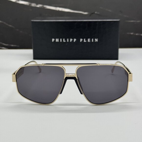 NEW PHILIPP PLEIN SPP106M 302 GOLD/GRAY MEN SUNGLASSES - Picture 1 of 11